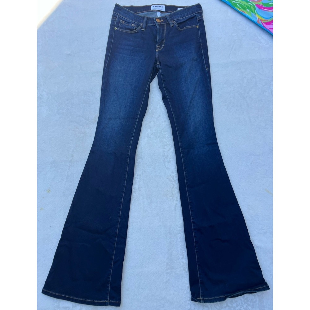 Frame Le Skinny Flare Jeans Dark Wash Women Size 25 Low Rise Inseam 33"